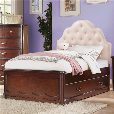 Cecilie Twin Bed w/PU Headboard in Cherry Finish by Acme - 30260T