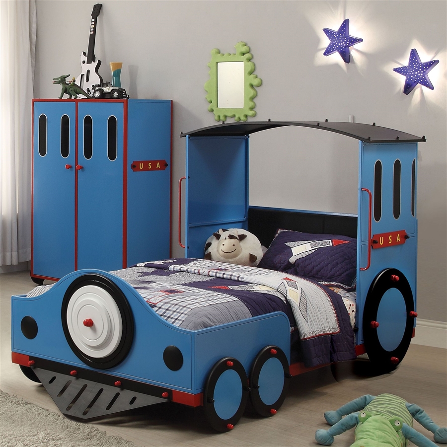 Tobi Twin Bed In Blue Red Black, Red Metal Bunk Bed Twin Overhead