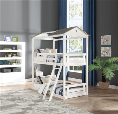 Nadine Cottage Twin/Twin Bunk Bed in Weathered White & Washed Gray Finish by Acme - 37665