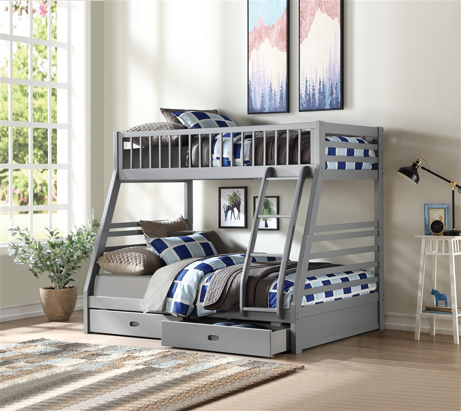 Jason Twin Full Bunk Bed In Gray Finish, Acme Bunk Beds