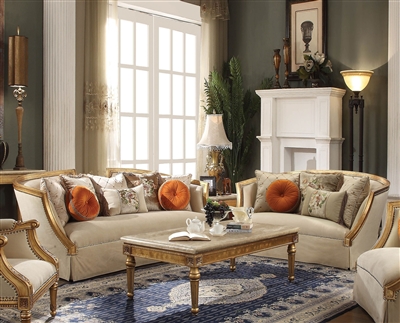 Daesha 2 Piece Sofa Set in Fabric & Antique Gold Finish by Acme - 50835-S