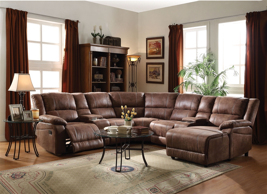 Zanthe II 2-Tone Brown Padded Suede 7 Piece Reclining Sectional by Acme ...