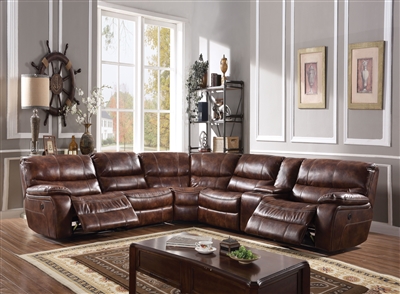Brax 6 Piece Power Motion Sectional in 2-Tone Brown Leather Gel Finish by Acme - 52070