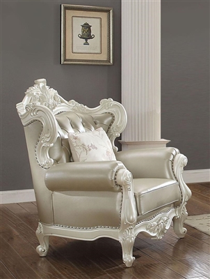 Erigeron Chair in Bone Top Grain Leather Match & Antique Pearl Finish by Acme - 53062