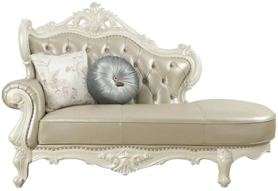 Erigeron Chaise in Bone Top Grain Leather Match & Antique Pearl Finish by Acme - 53063