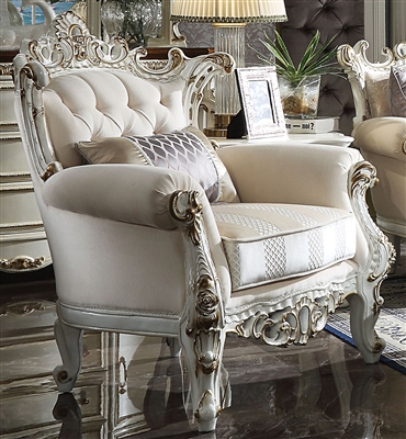 Picardy II Chair in Fabric & Antique Pearl Finish by Acme - 53462