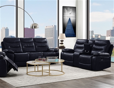 Aashi 2 Piece Motion Sofa Set in Navy Leather-Gel Match Finish by Acme - 55370-S