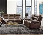 Aashi 2 Piece Motion Sofa Set in Brown Leather-Gel Match Finish by Acme - 55420-S