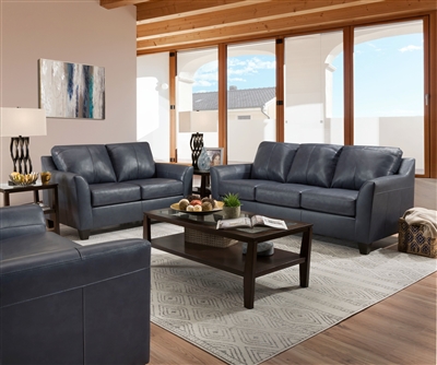 Cocus 2 Piece Sofa Set in Steel Blue Top Grain Leather Match Finish by Acme - 55785-S