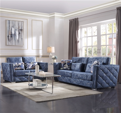 Emilia 2 Piece Sofa Set in 2-Tone Blue Fabric Finish by Acme - 56025-S