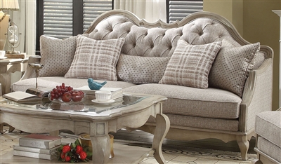 Chelmsford Sofa in Beige Fabric & Antique Taupe Finish by Acme - 56050