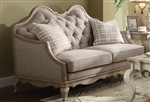 Chelmsford Loveseat in Beige Fabric & Antique Taupe Finish by Acme - 56051