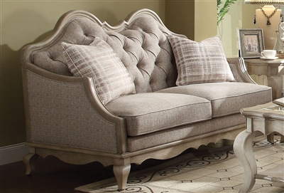 Chelmsford Loveseat in Beige Fabric & Antique Taupe Finish by Acme - 56051