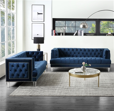 Ansario 2 Piece Sofa Set in Blue Velvet Finish by Acme - 56455-S