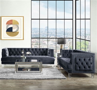 Ansario 2 Piece Sofa Set in Charcoal Velvet Finish by Acme - 56460-S