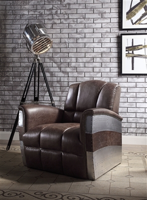Brancaster Accent Chair in Retro Brown Top Grain Leather & Aluminum Finish by Acme - 59716