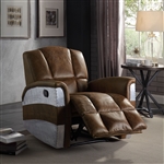 Brancaster Power Motion Recliner in Retro Brown Top Grain Leather & Aluminum Finish by Acme - 59718