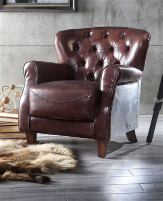 Brancaster Accent Chair in Vintage Brown & Aluminum Finish by Acme - 59830