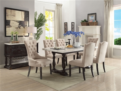 Gerardo 7 Piece Dining Room Set in White Marble & Weathered Espresso Finish by Acme - 60820