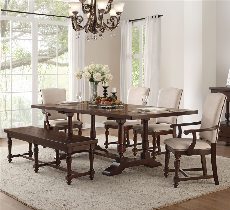 Tanner 7 Piece Dining Room Set With, Upholstered Dining Bench With Back And Matching Chairs