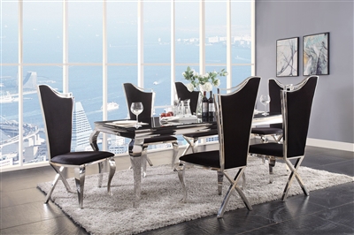 Fabiola 7 Piece Dining Room Set in Stainless Steel & Black Glass Finish by Acme - 62070-62079