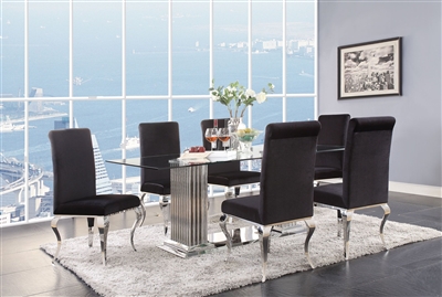 Cyrene 7 Piece Dining Room Set in Stainless Steel & Clear Glass Finish by Acme - 62075-62072