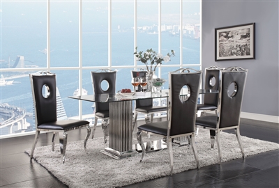 Cyrene 7 Piece Dining Room Set in Stainless Steel & Clear Glass Finish by Acme - 62075-62078