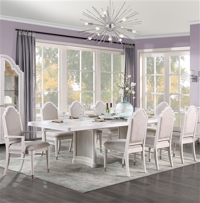 Celestia 7 Piece Dining Room Set in Fabric & Off White Finish by Acme - 62110