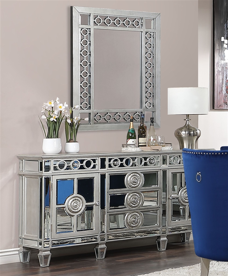 Acme Furniture Varian Dining Table Mirrored & Antique Platinum 