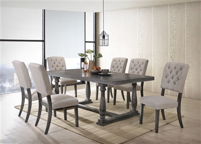 Bernard 7 Piece Dining Room Set in Fabric & Weathered Gray Oak Finish by Acme - 66190