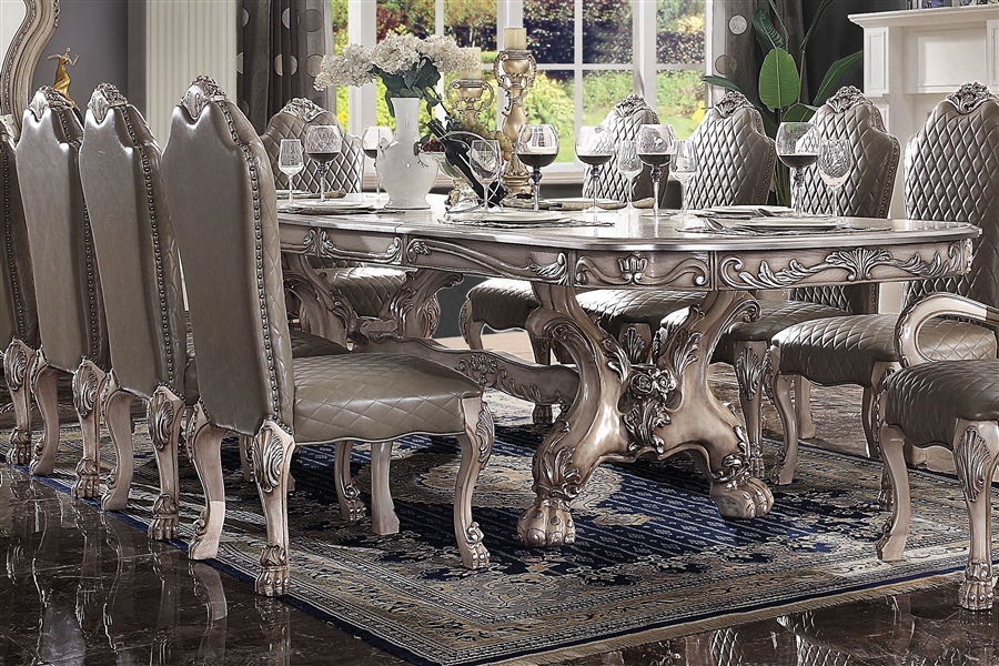 Dresden 7 Piece Dining Room Set in PU & Vintage Bone White Finish