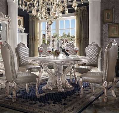 Dresden 5 Piece Round Table Dining Room Set in PU & Vintage Bone White Finish by Acme - 68180