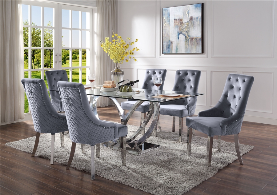 Dining Room Set In Clear Glass, Gray Dining Room Set With Glass Table