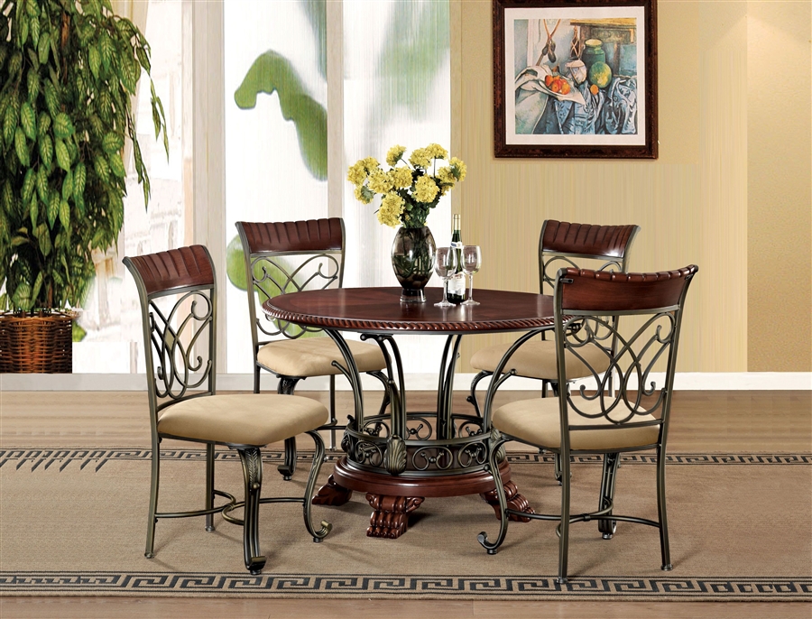 Omari 5 Piece Round Table Dining Room, Round Cherry Kitchen Table Sets