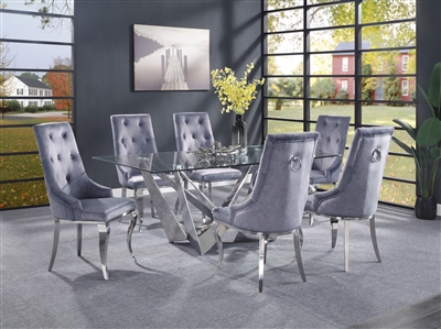 Dekel 7 Piece Dining Room Set with Gray Fabric Chairs by Acme - 70140-70143