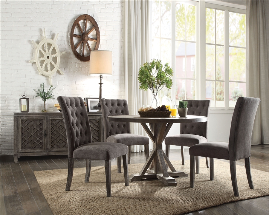 Carmelina 5 Piece Round Table Dining, Weathered Grey Round Dining Table Set