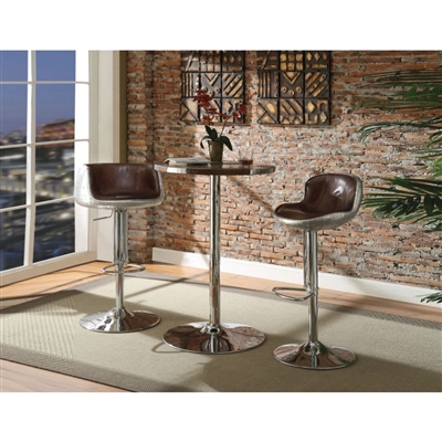 3 Piece Brancaster Bar Table Set in Retro Brown Top Grain Leather & Aluminum Finish by Acme - 70425