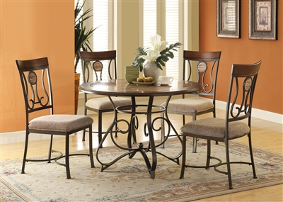 Barrie 5 Piece Round Table Dining Room Set in Cherry Oak & Dark Bronze Finish by Acme - 70640