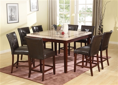 Earline 7 Piece Counter Height Dining Set in White Marble w/Brown Insert & Walnut Finish by Acme - 70774