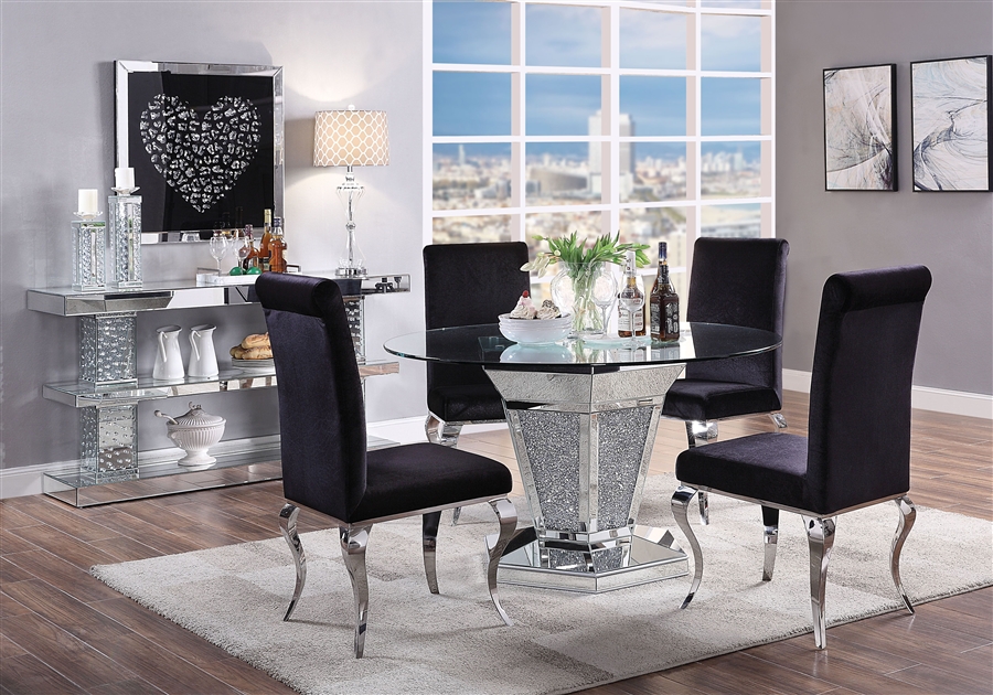 Nie 5 Piece Round Table Dining Room, Gray Dining Room Set With Glass Table