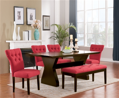 Effie 7 Piece Dining Room Set with Red Chairs in Walnut Finish by Acme - 71515-71521
