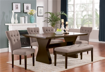 Effie 7 Piece Dining Room Set with Light Brown Chairs in Walnut Finish by Acme - 71515-71522