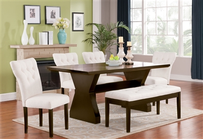 Effie 7 Piece Dining Room Set with Beige Chairs in Walnut Finish by Acme - 71515-71523