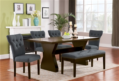 Effie 7 Piece Dining Room Set with Gray Chairs in Walnut Finish by Acme - 71515-71524