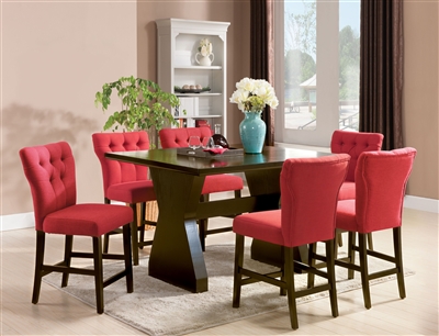 Effie 7 Piece Counter Height Dining Set with Red Chairs in Walnut Finish by Acme - 71520-71525