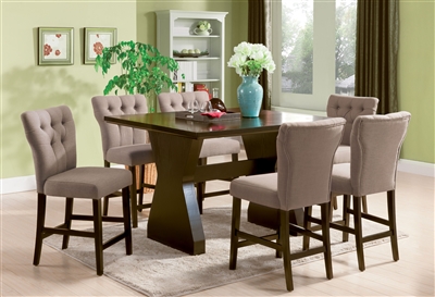 Effie 7 Piece Counter Height Dining Set with Light Brown Chairs in Walnut Finish by Acme - 71520-71526