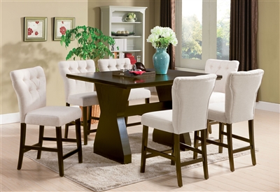 Effie 7 Piece Counter Height Dining Set with Beige Chairs in Walnut Finish by Acme - 71520-71527