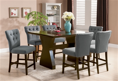 Effie 7 Piece Counter Height Dining Set with Gray Chairs in Walnut Finish by Acme - 71520-71528