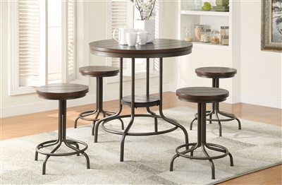 Burney 5 Piece Round Table Counter Height Dining Set in Cherry Oak & Bronze Finish by Acme - 71640