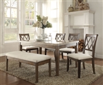 Claudia 7 Piece Dining Room Set in White Marble & Salvage Brown Finish by Acme - 71715